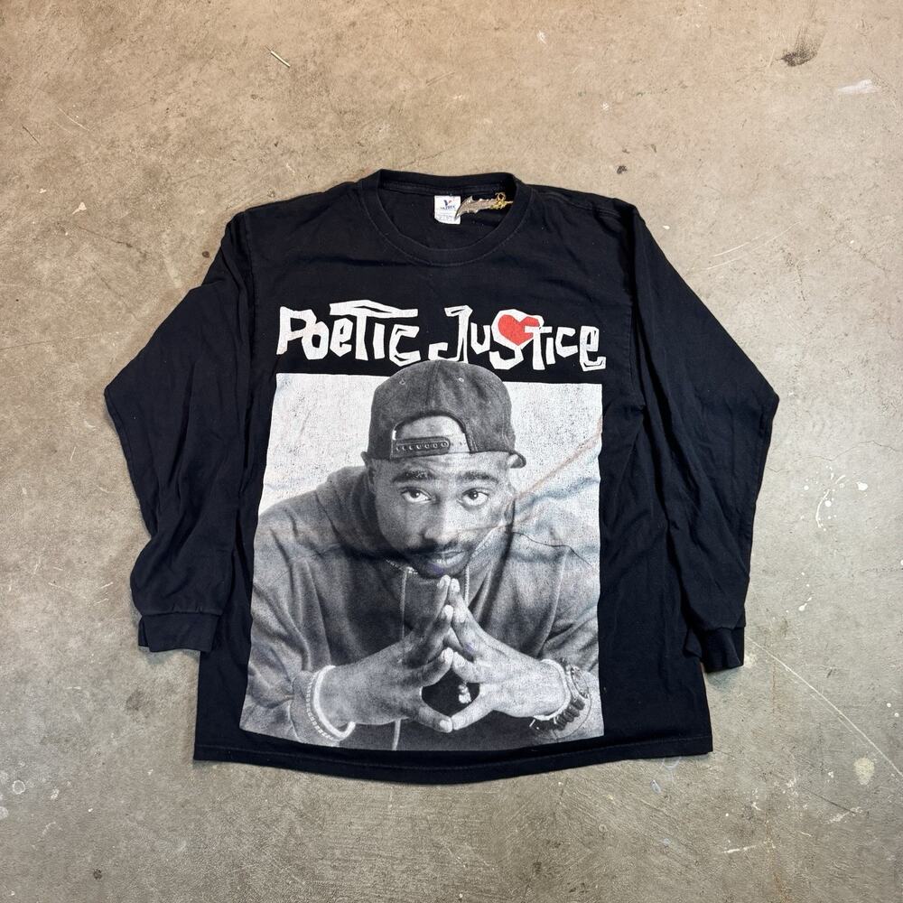 Vintage Poetic Justice Tupac Men’s L Black 90s Movie Promo Long Sleeve Shirt #8F